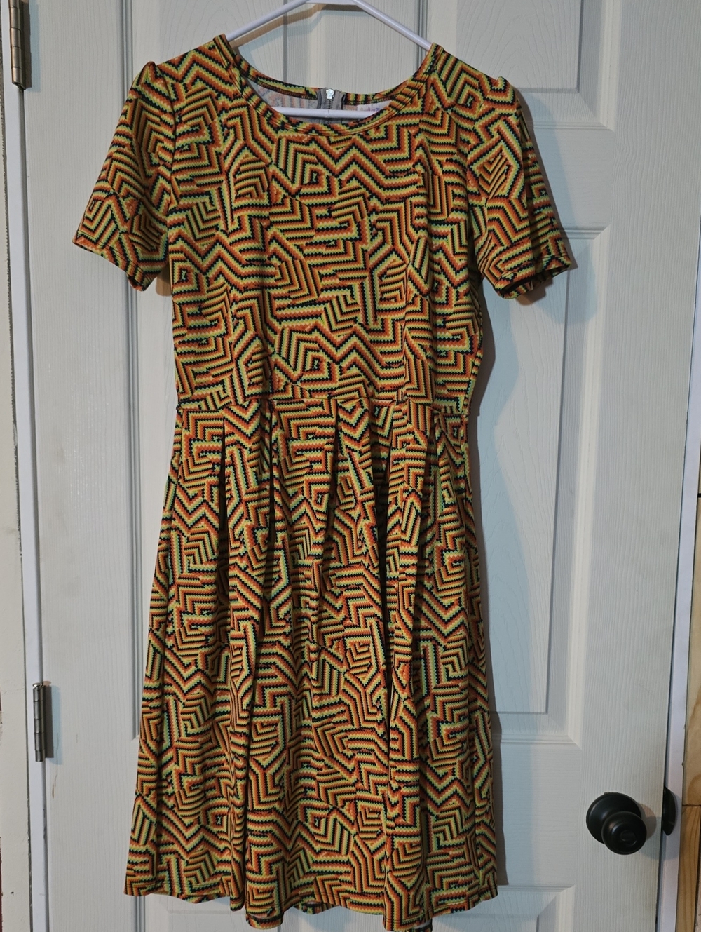Geometric Print Yellow Short-Sleeve Mini Dress
